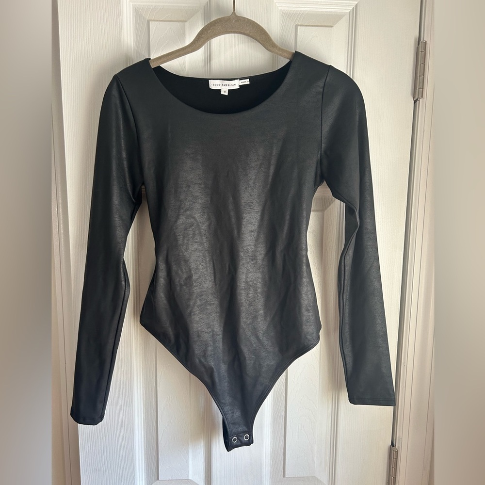 Good American Black Leather Bodysuit